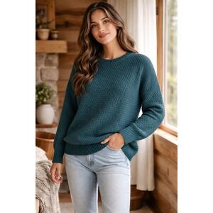 Old Navy Waffle Knit Tunic Sweater Med Forest green Cottage Cabin Granola‎ Indie
